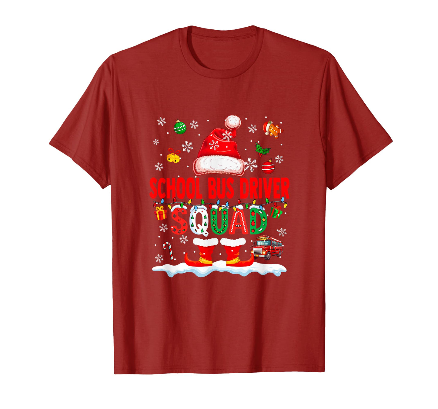 School Bus Driver Squad Men Job Christmas Santa Bow Tie T-Shirt