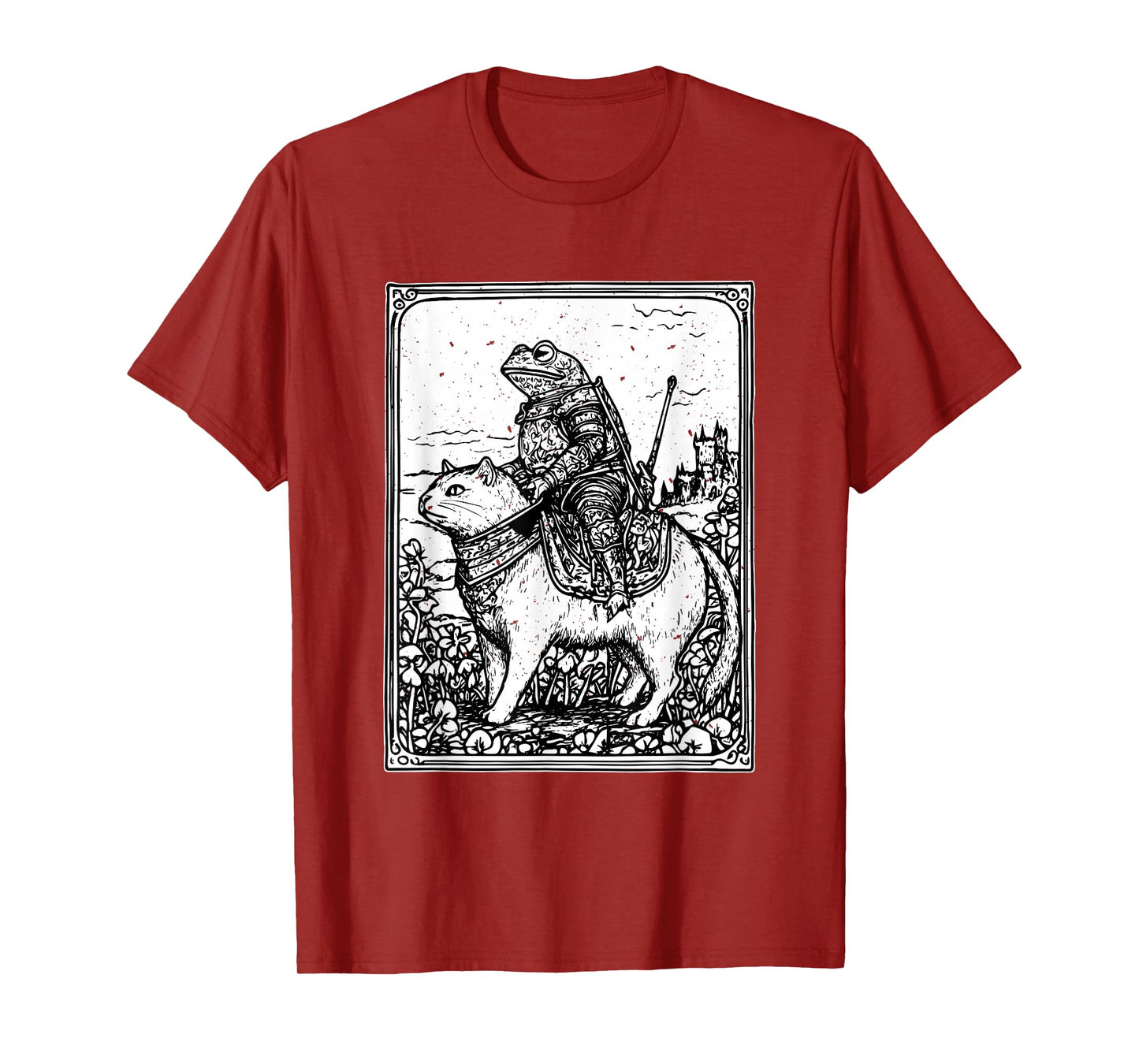 Medieval Frog Riding Cat Weird Goblin Frog Funny Meme Retro T-Shirt