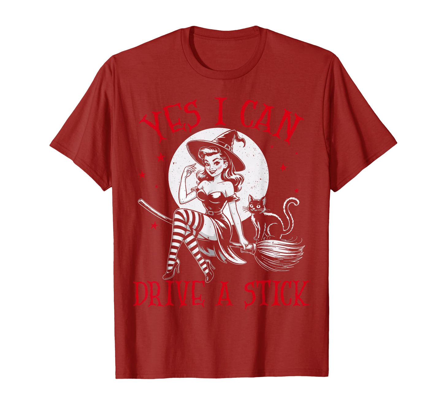 Yes I Can Drive A Stick Funny Halloween Spooky Witch Cat Mom T-Shirt