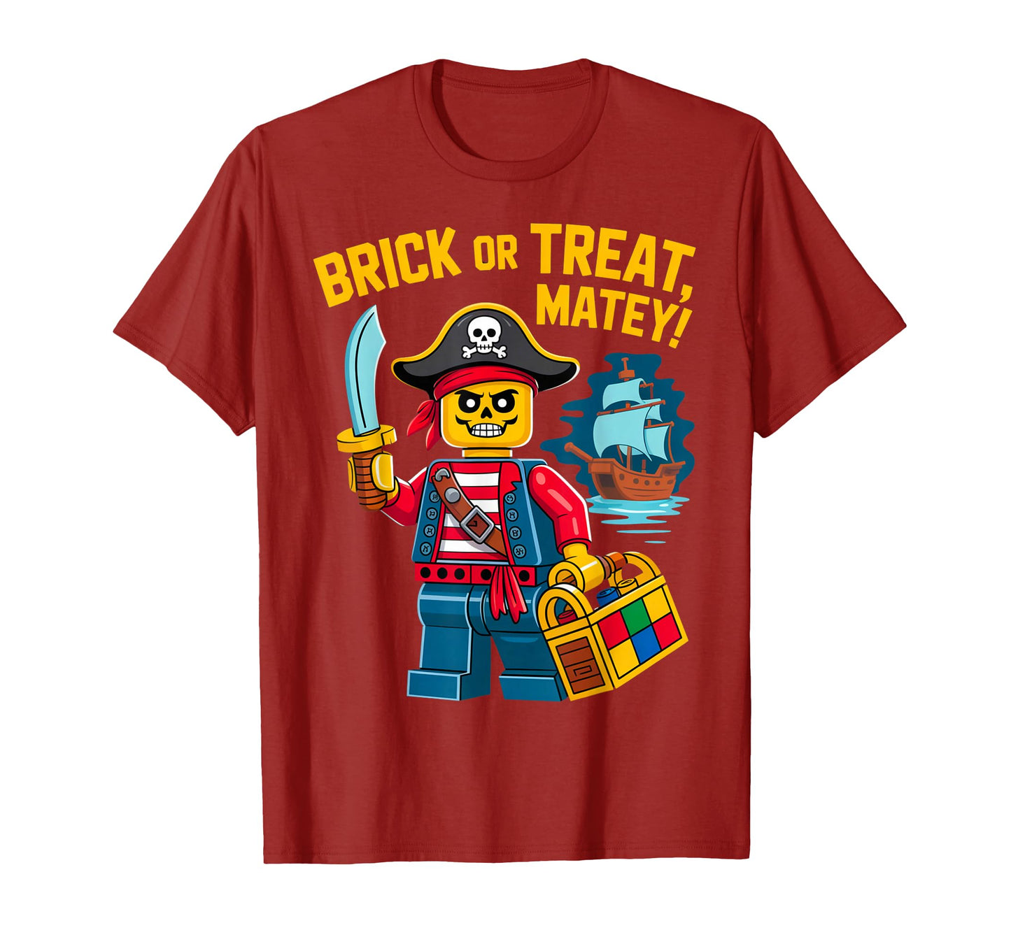 Halloween Bricks Pirate Skeleton Builder Blocks Building Toy T-Shirt