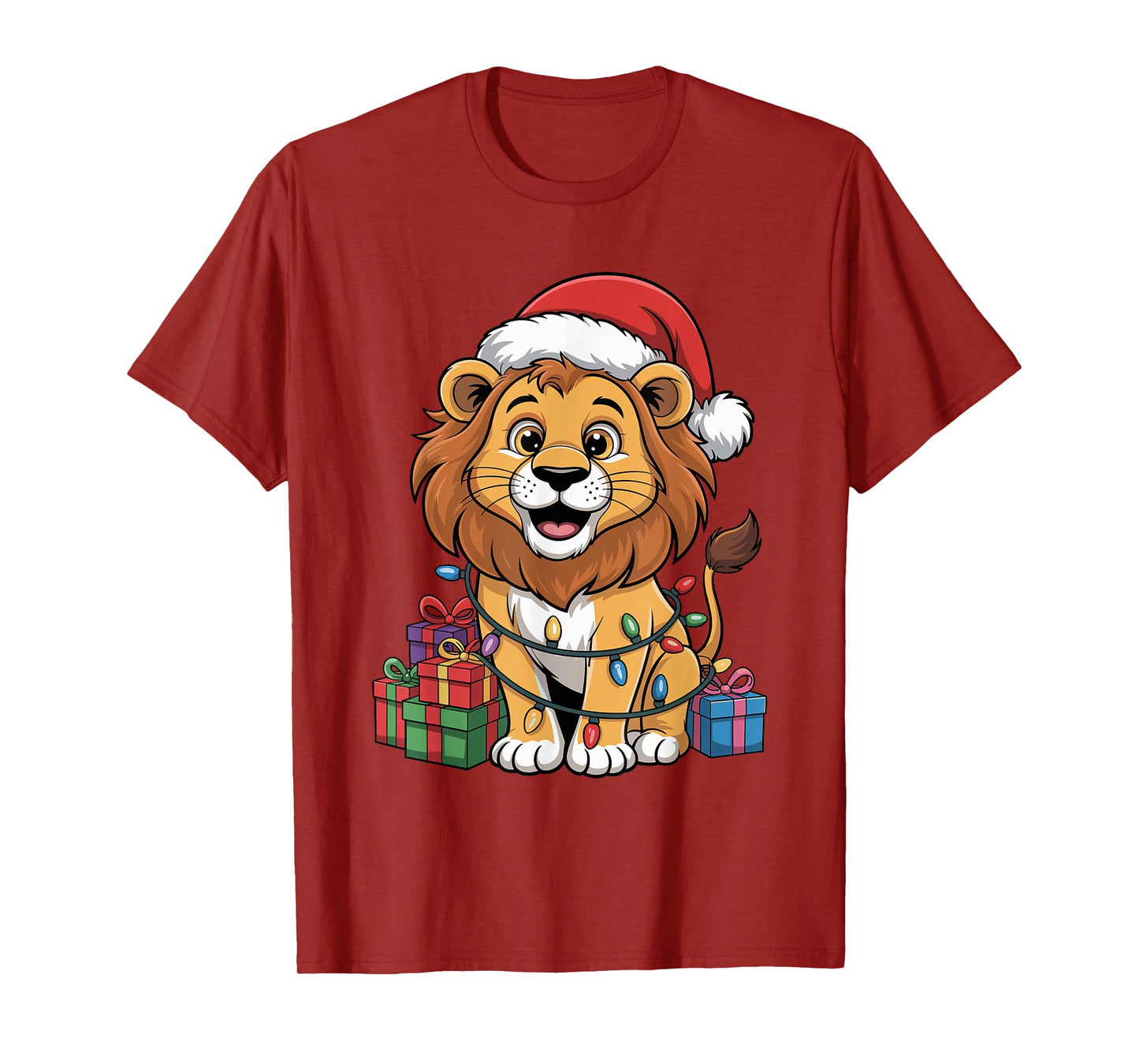 Funny Lion Santa Hat Animals Lovers Ugly Christmas Pajamas T-Shirt
