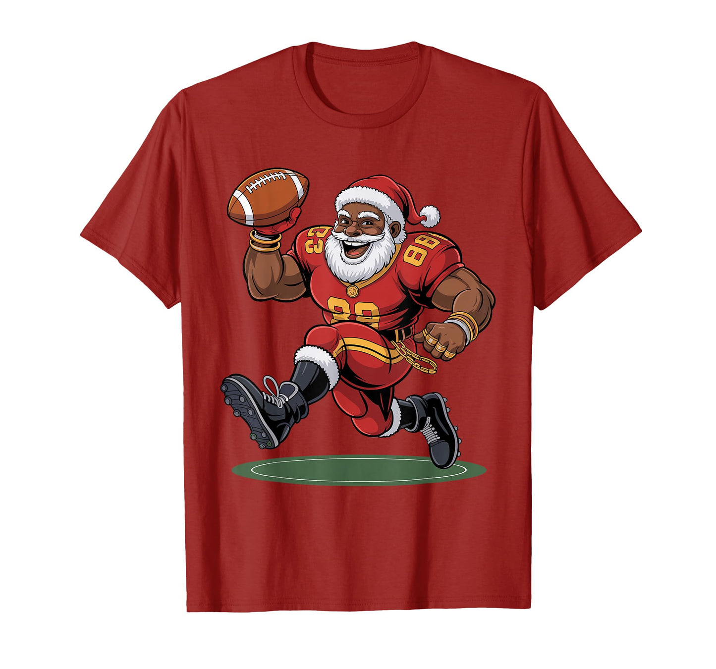 Afro Santa Football African American Christmas Funny Holiday T-Shirt