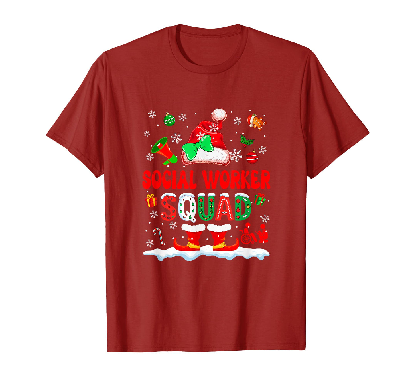 Social Worker Squad Women Job Christmas Santa Bow Tie T-Shirt