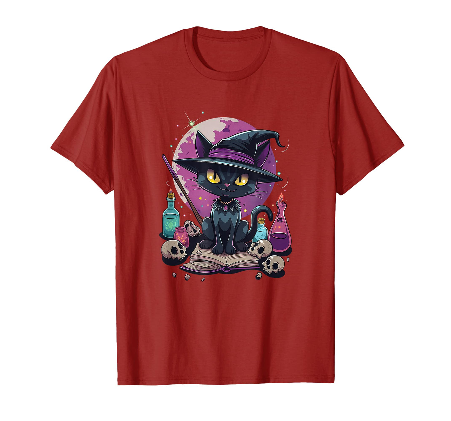 Spooky Salem Black Cat Witch & Book T-Shirt