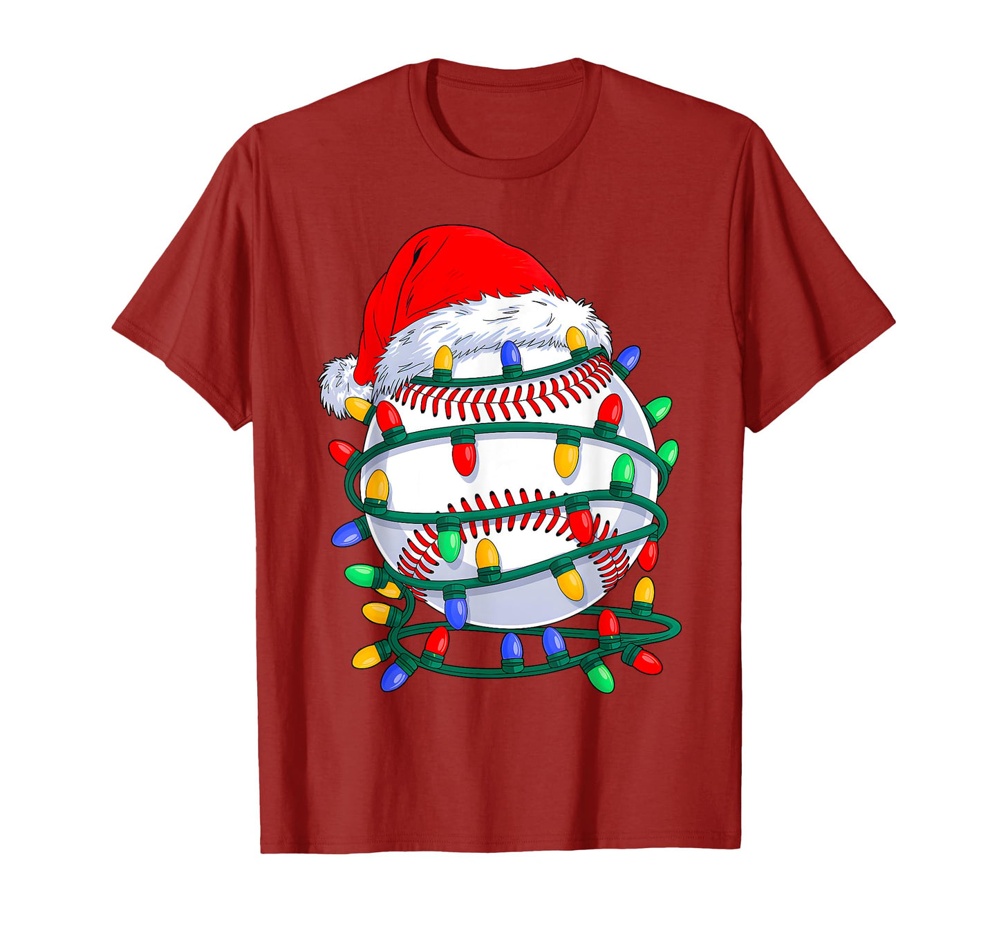 Baseball Ball Santa Hat Christmas Baseball Xmas Lights T-Shirt
