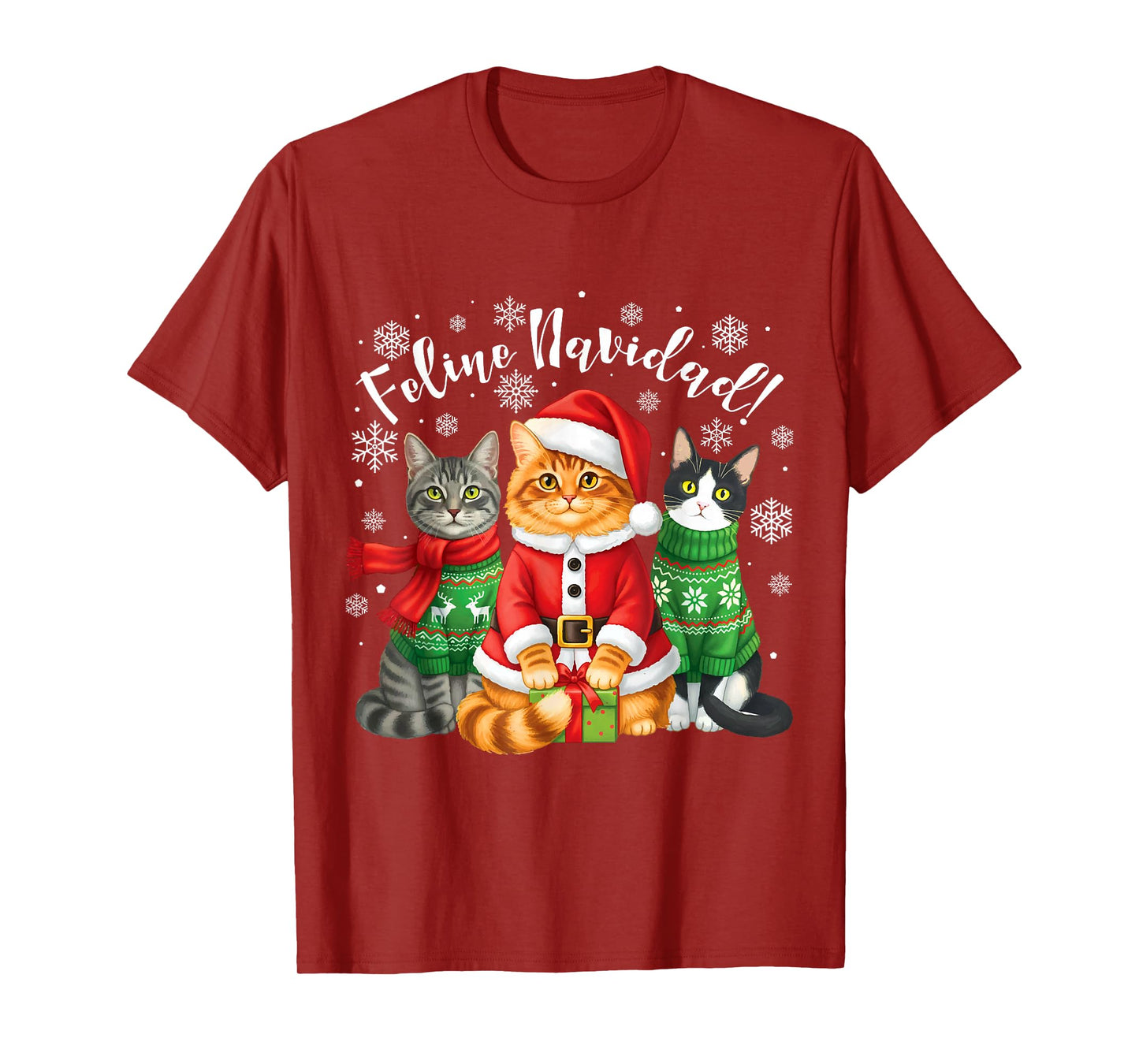 Feline Navidad Funny Cat Christmas Holiday Ugly Christmas T-Shirt
