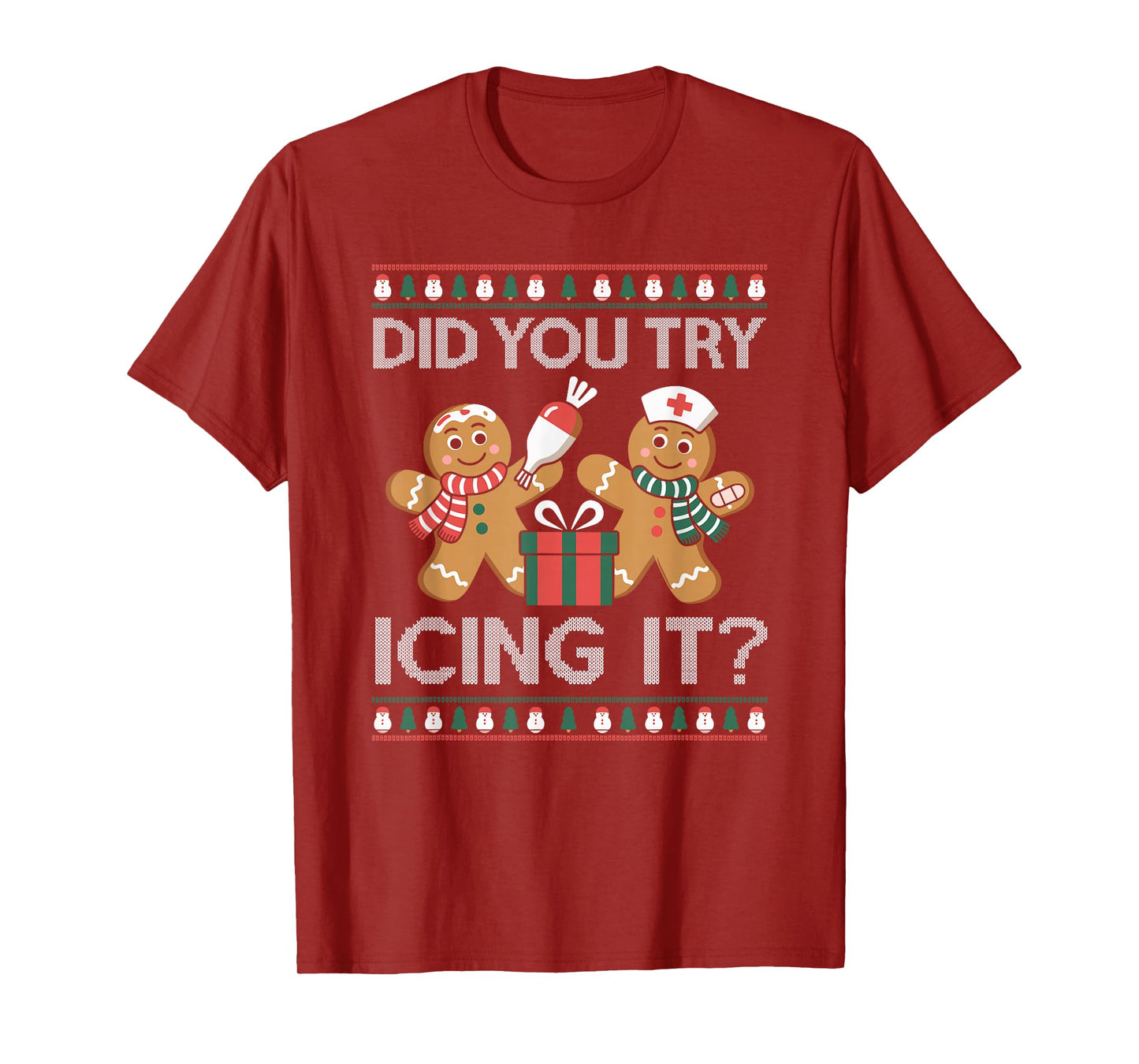 Did You Try Icing It Retro Christmas Gingerbread Nurse Squad T-Shirt
