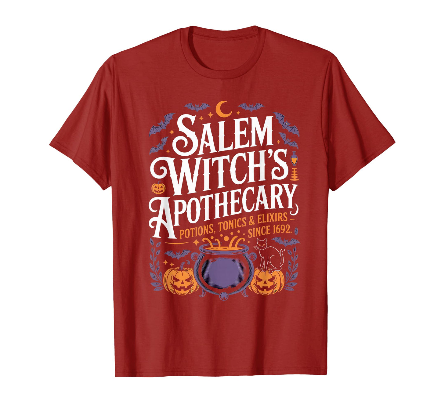Salem Witch's Apothecary Spooky Halloween Magic Cauldron T-Shirt