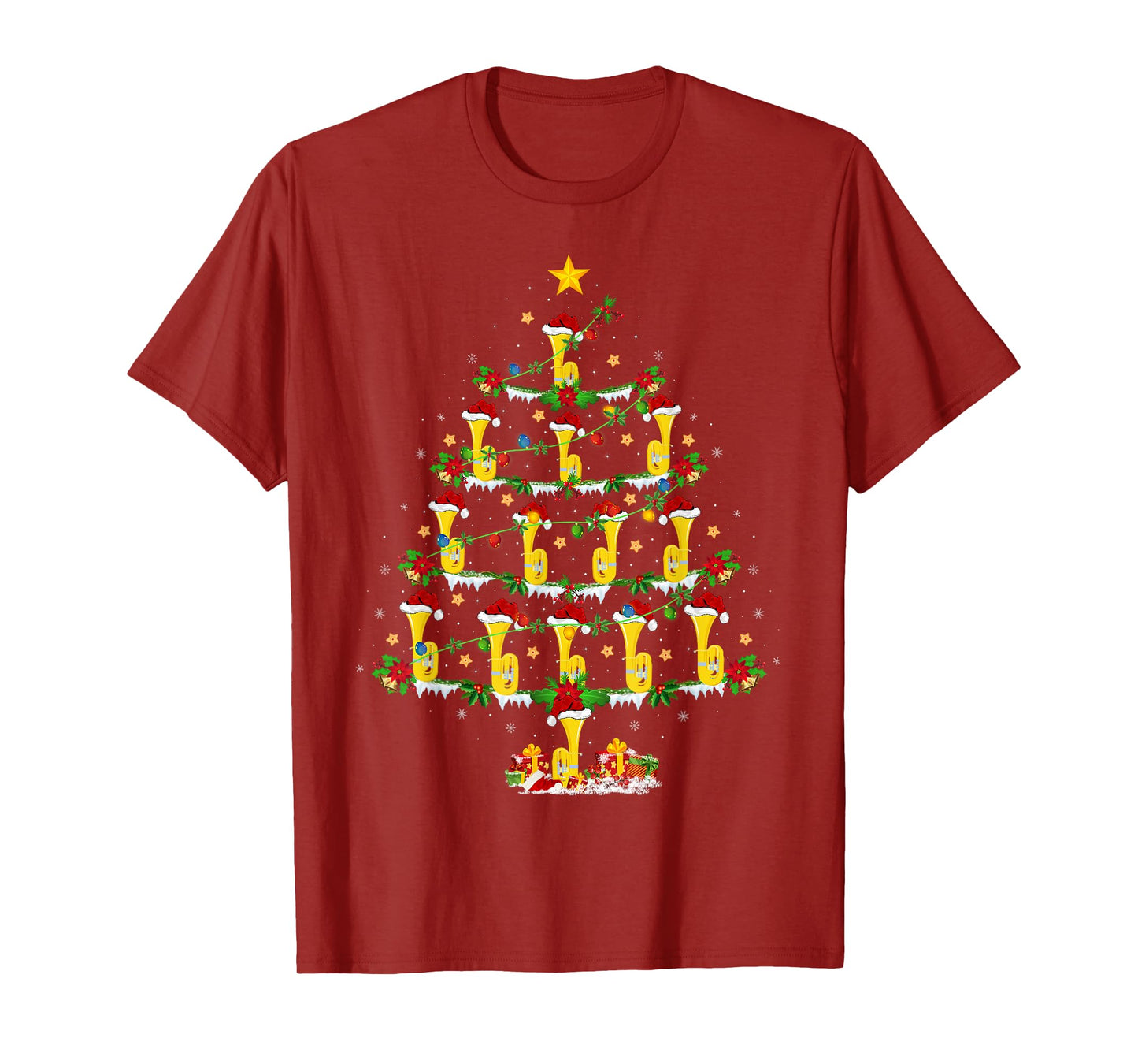 Musical Tuba Christmas Tree Lights Tuba Music Lover Xmas T-Shirt