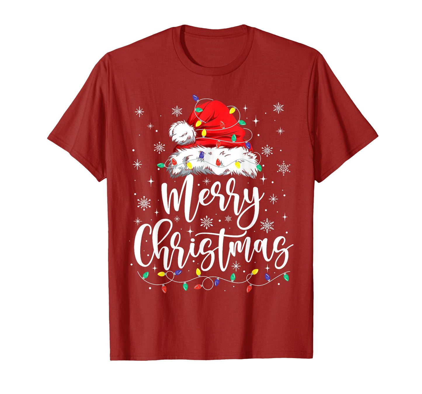 Merry Christmas Xmas Lights Santa Hat Pajamas Holiday Funny T-Shirt