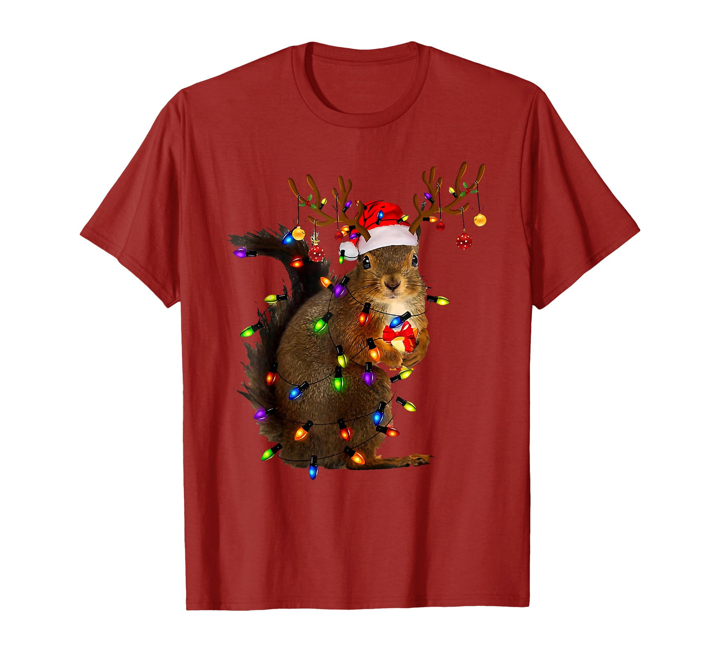 Christmas Squirrel Lights Santa Reindeer Xmas Pajama Holiday T-Shirt