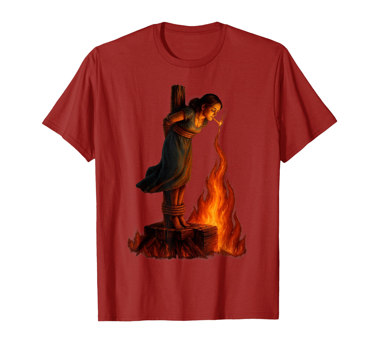 Witch Girl with Fire Spooky Gothic Halloween Design T-Shirt