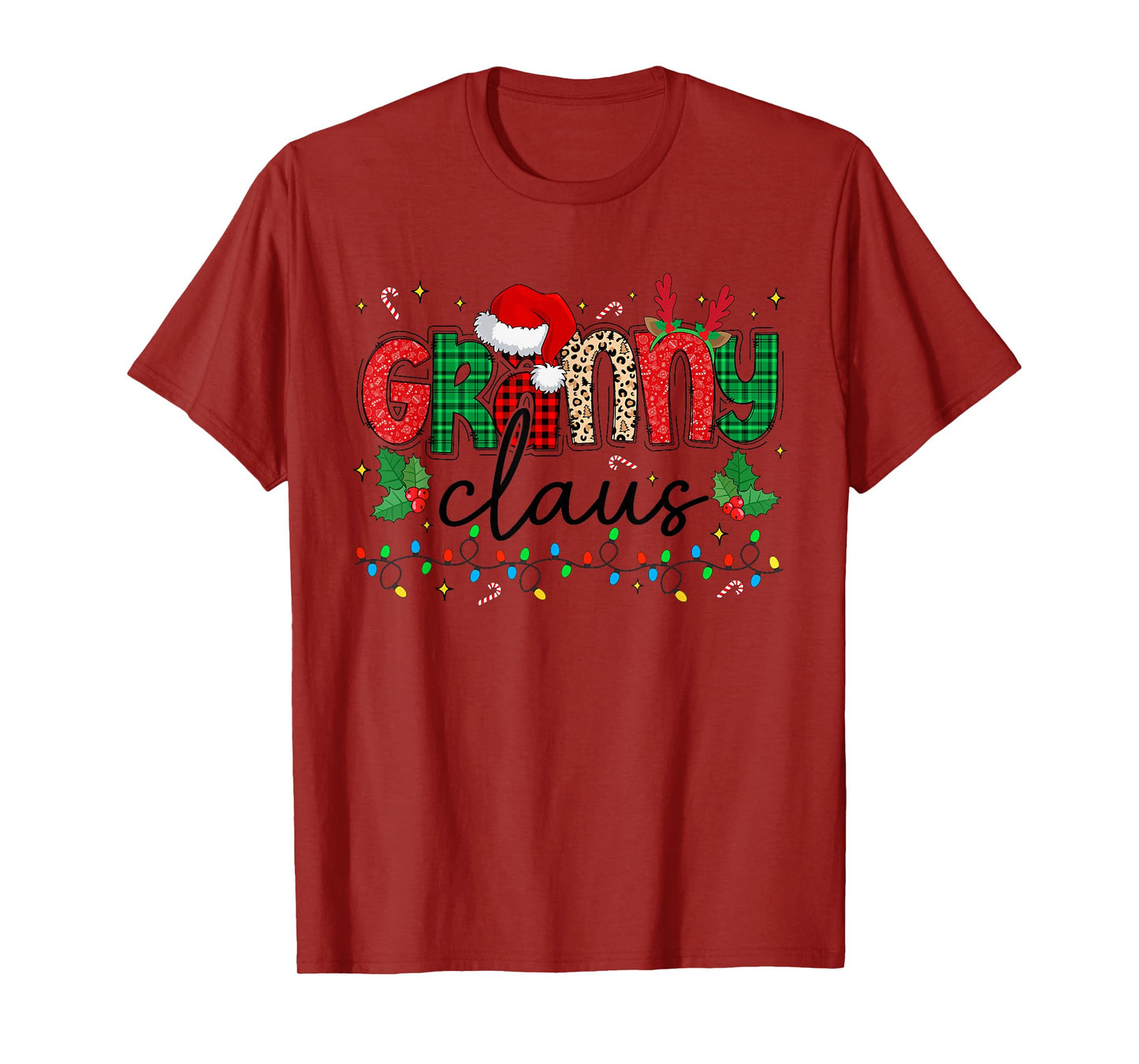 Granny Claus Christmas Santa Hat Reindeer Grandma Grandkids T-Shirt