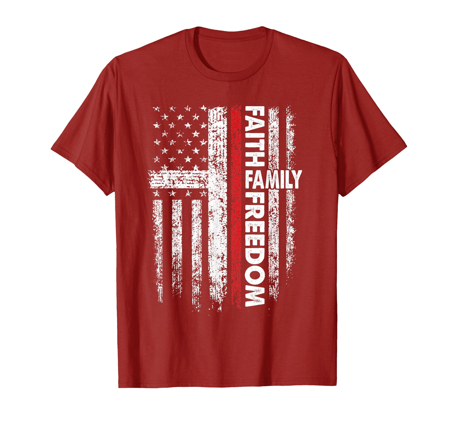Faith Family Freedom Patriotic Christian Vintage USA Flag T-Shirt