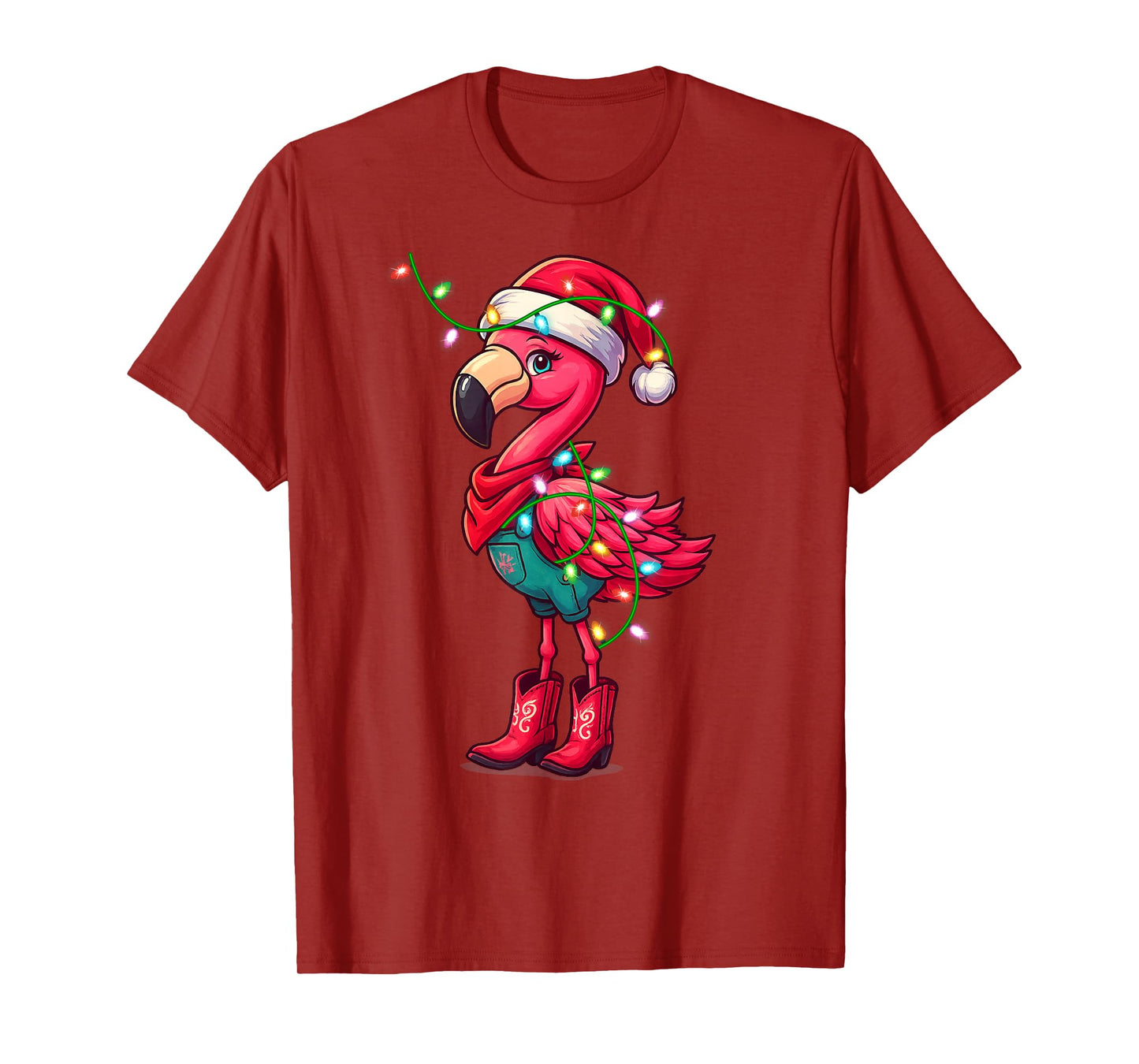 Flamingo Cowgirl Women Girls Christmas Tees Winter Holiday T-Shirt