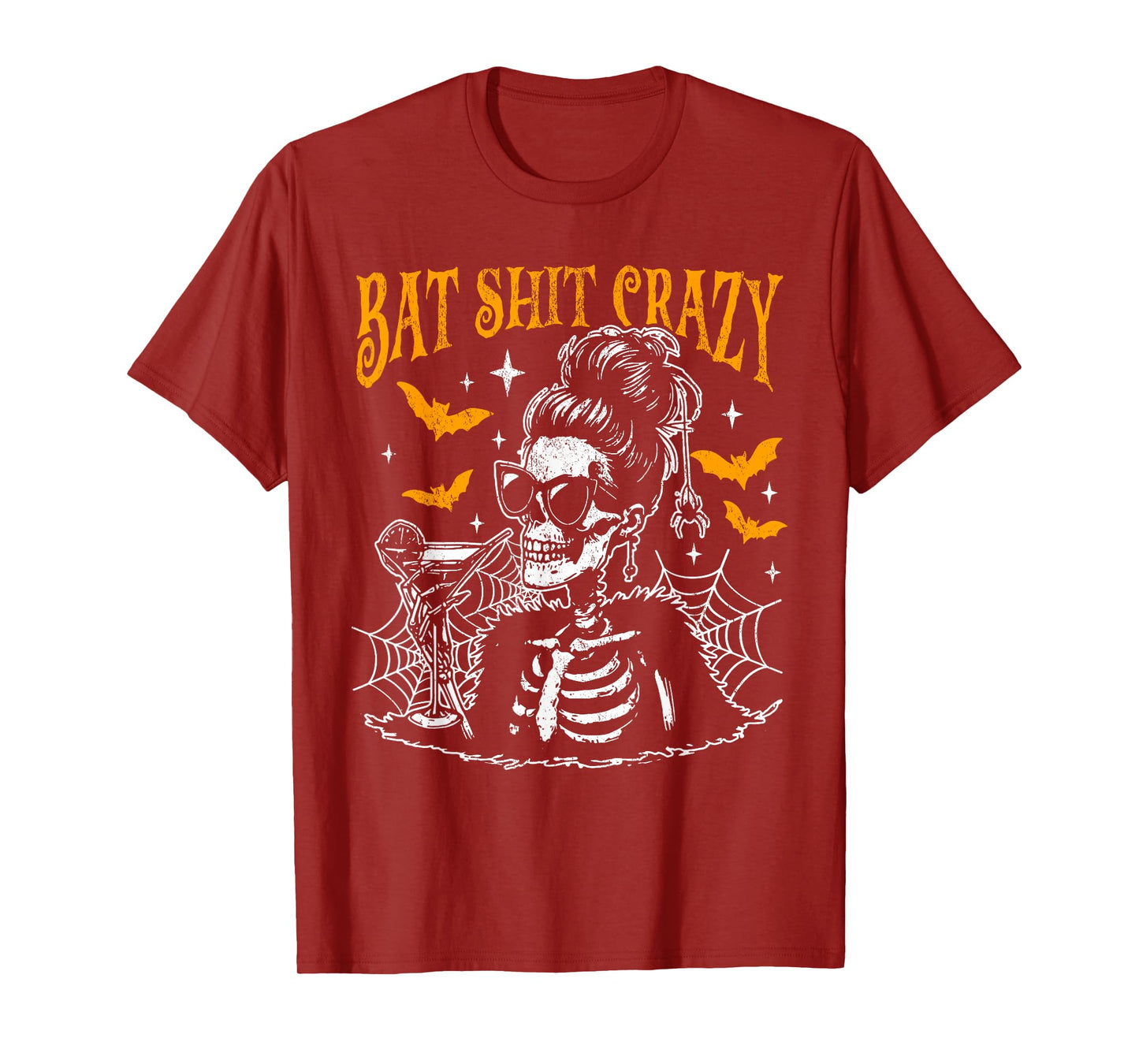 Bat Shit Crazy Halloween Flower Witch Skeleton T-Shirt