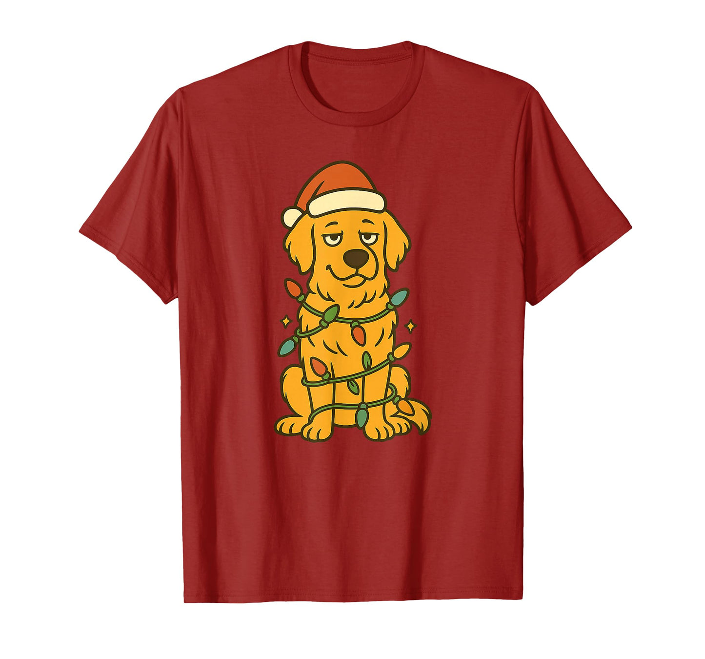 Cute Christmas Golden Retriever Cartoon Style Lights T-Shirt