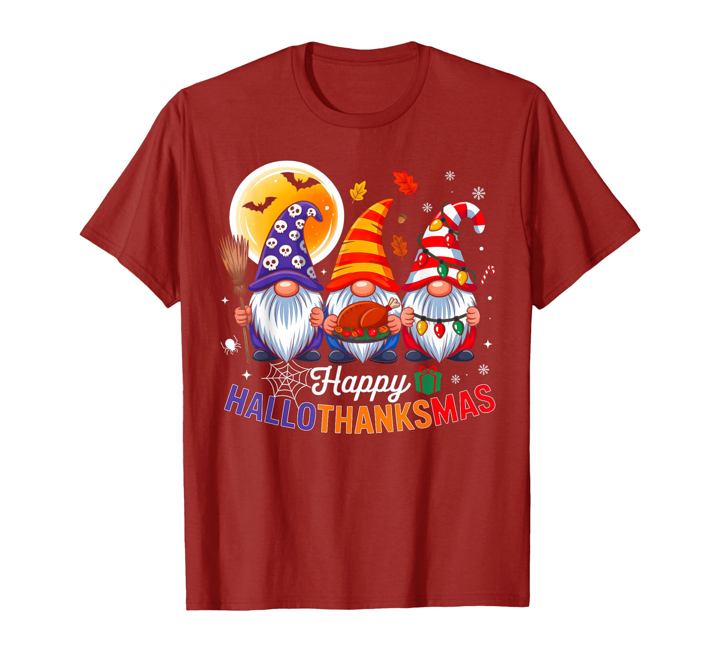 Happy Hallothanksmas Gnomes Lover Halloween Thanksgiving T-Shirt
