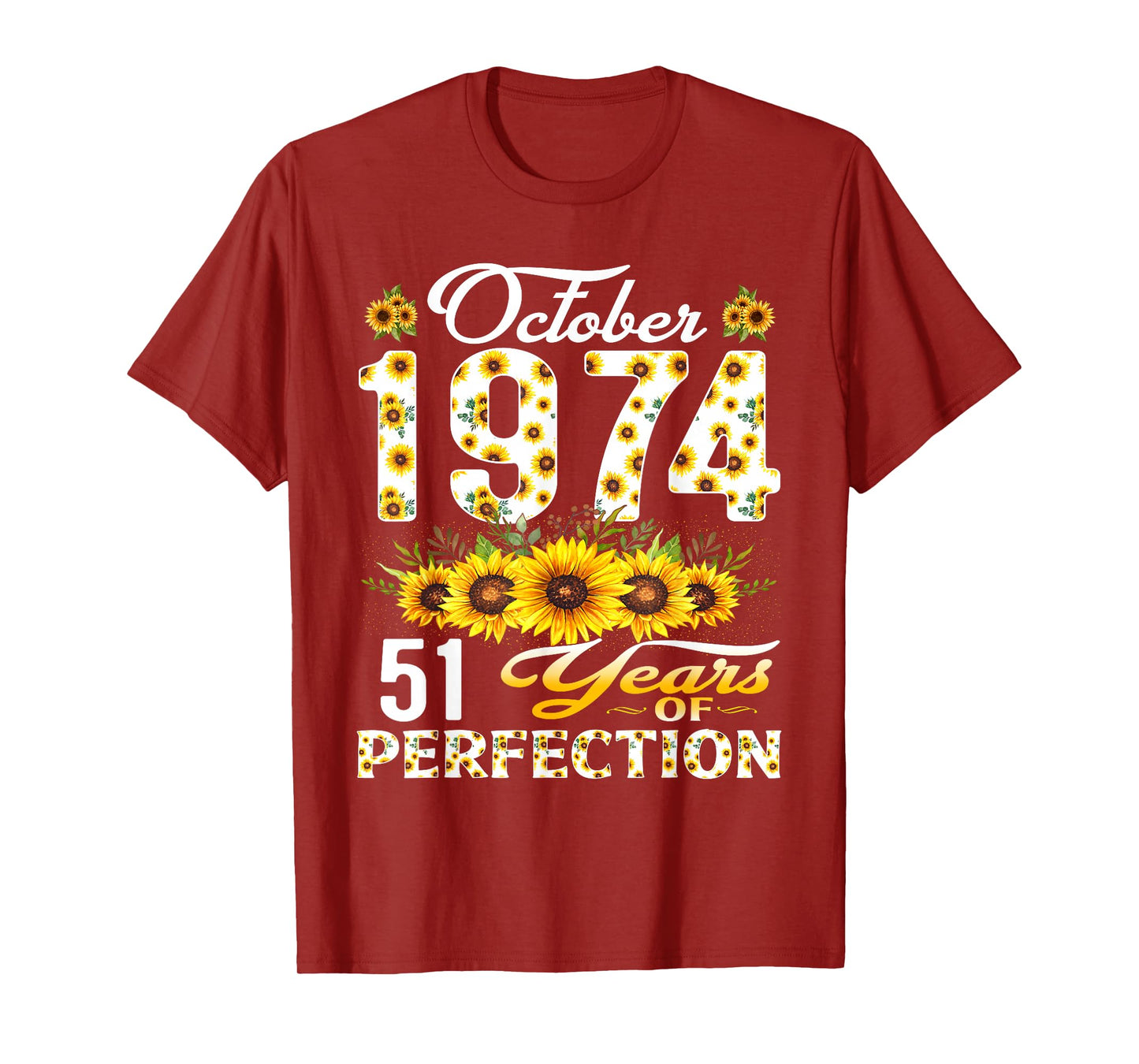 51 Years Old October 1974 Floral 51st Birthday Decorations T-Shirt
