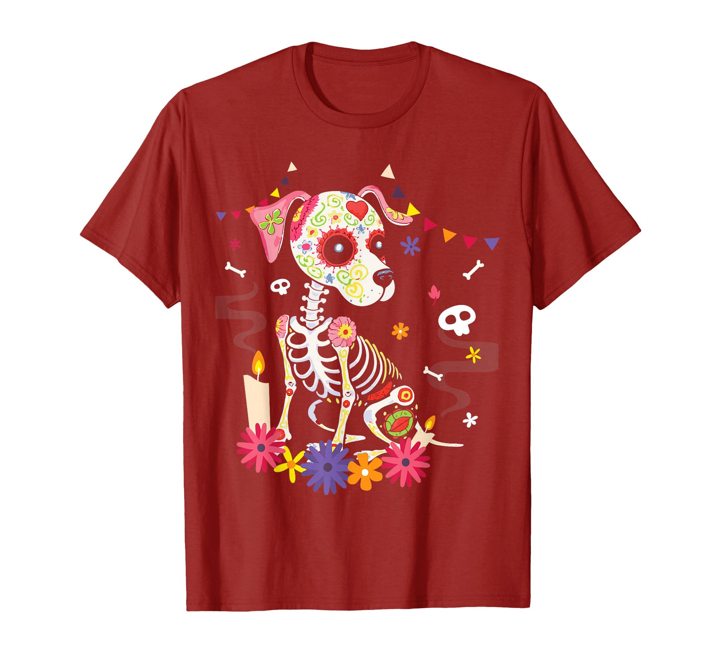 Mexican Dog Day of the Dead Skeleton Sugar Flowers Dogs T-Shirt
