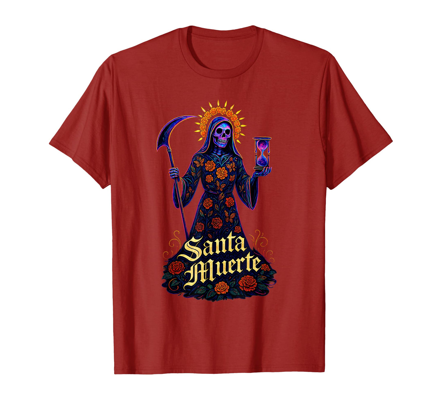 Santa Muerte with Marigolds & Butterflies, Cosmic Hourglass T-Shirt