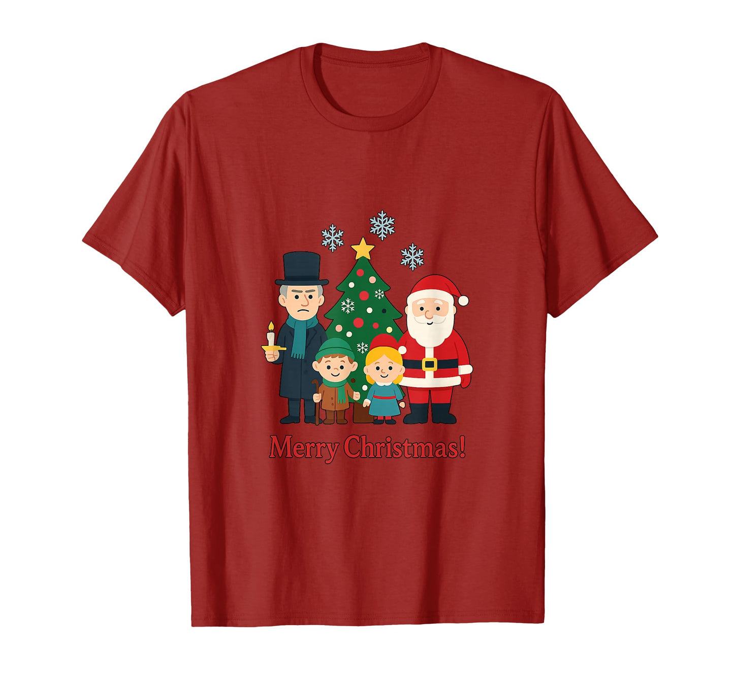 Santa Claus Christmas Tree with Characters Illustration T-Shirt