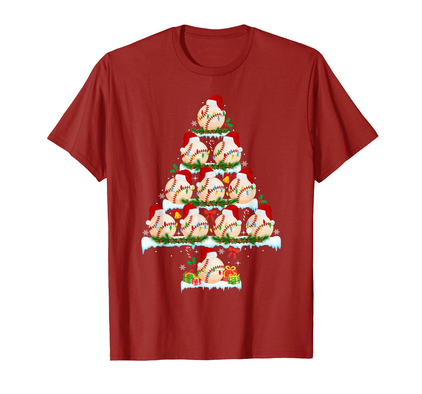 Baseball Christmas Tree Lights Funny Xmas Baseball Player T-Shirt