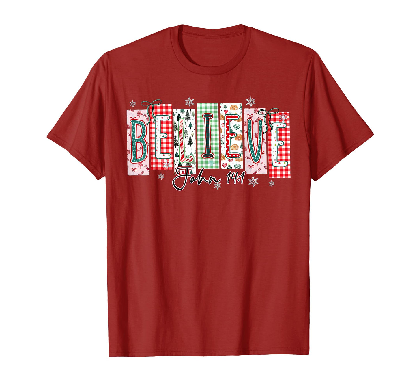 Believe Christmas Santa Coquette Bow Women Girls T-Shirt