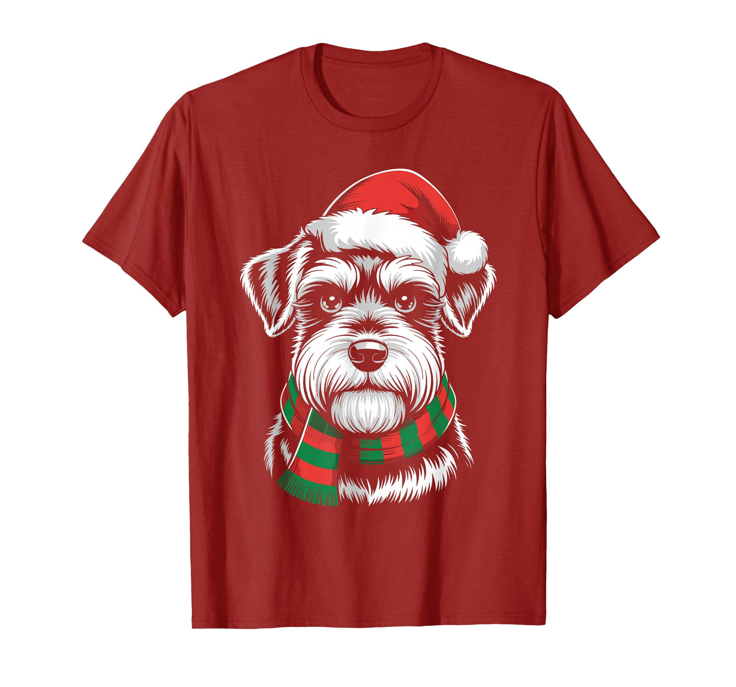 Miniature Schnauzer Dog Santa Hat Scarf Christmas Costume T-Shirt