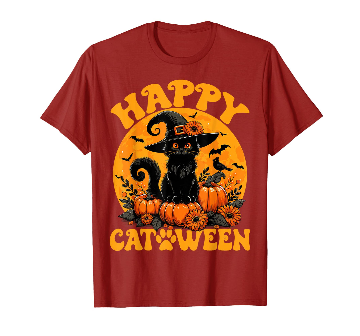Funny Black Cat Pumpkin Witch Kitten Full Moon Halloween Cat T-Shirt