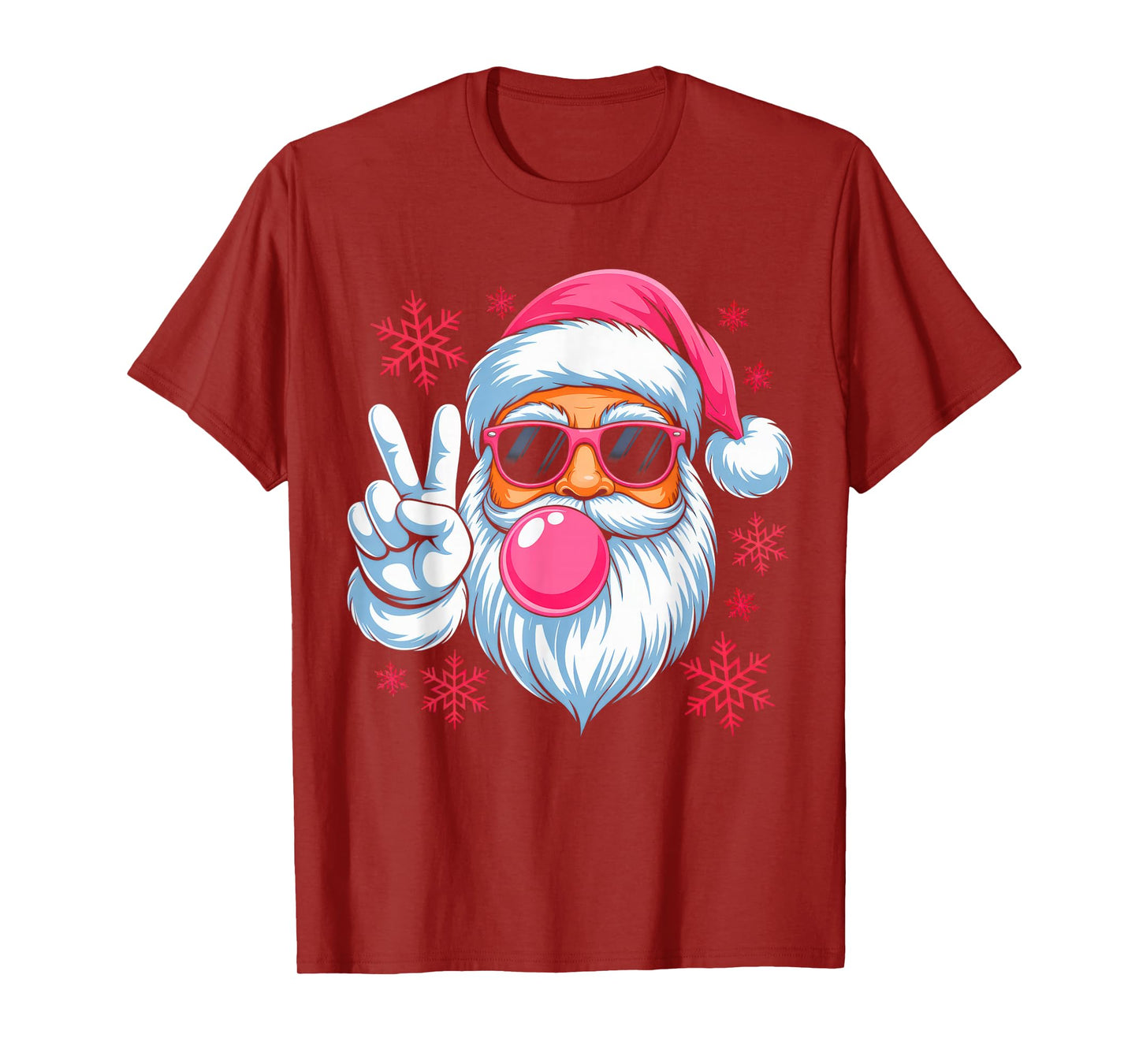 Retro Santa Christmas Blowing Bubble Pink Santa Xmas Funny T-Shirt