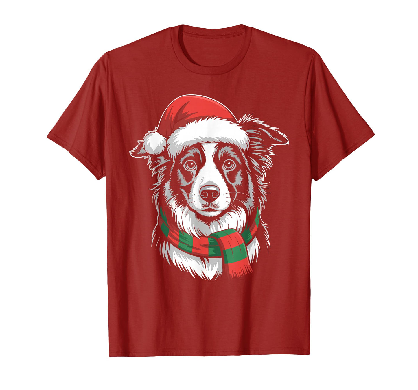 Border Collie Dog Xmas Santa Hat Scarf Christmas Costume T-Shirt