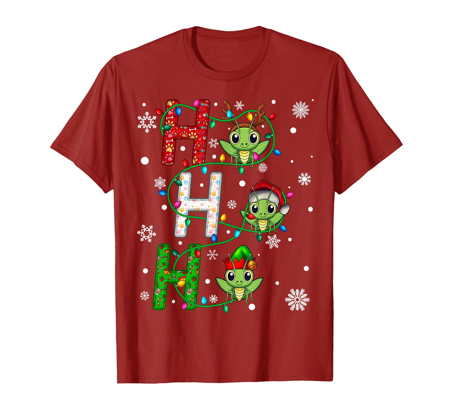 Christmas Santa Hat Ho Ho Ho Grasshopper Animal Xmas T-Shirt