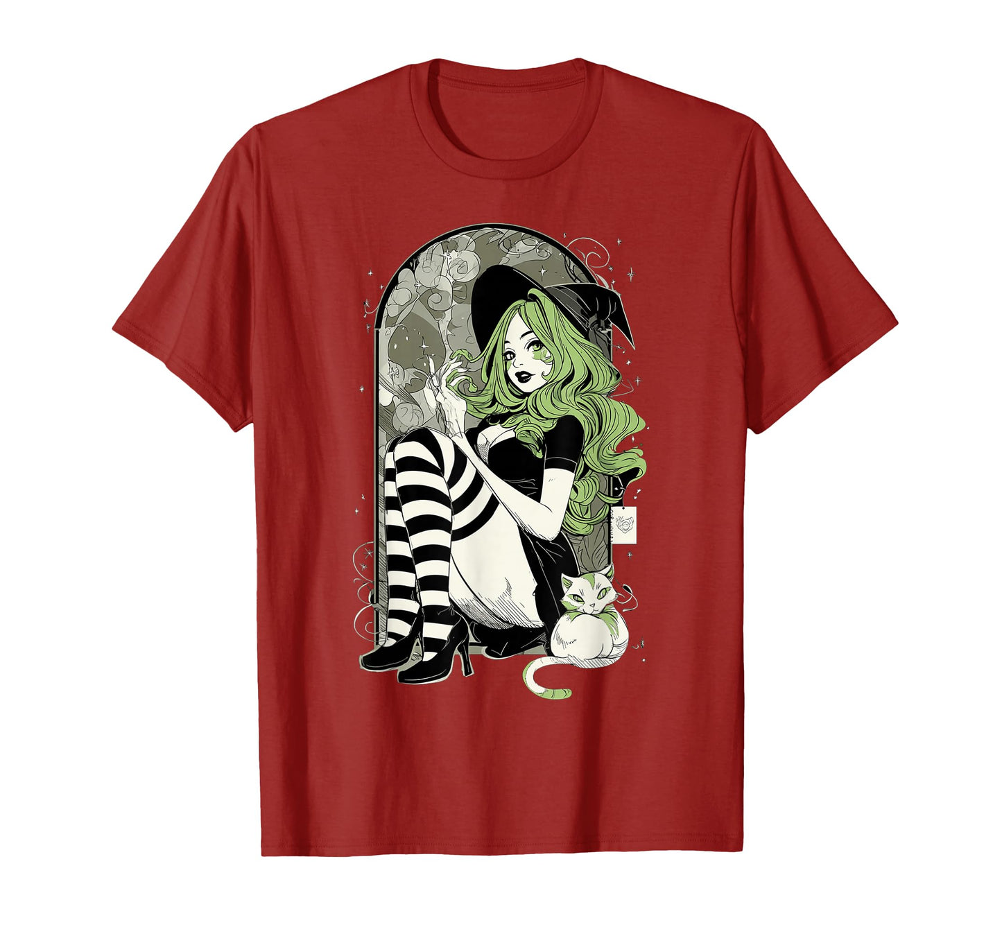 Sexy Witch Green Hair Black White Stockings Halloween Cat T-Shirt