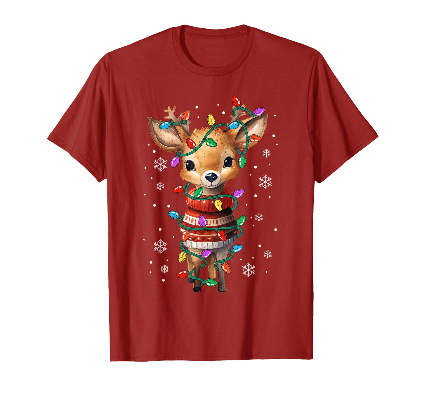 Cute Reindeer Christmas Lights Santa Xmas Pjm Women Girl Kid T-Shirt