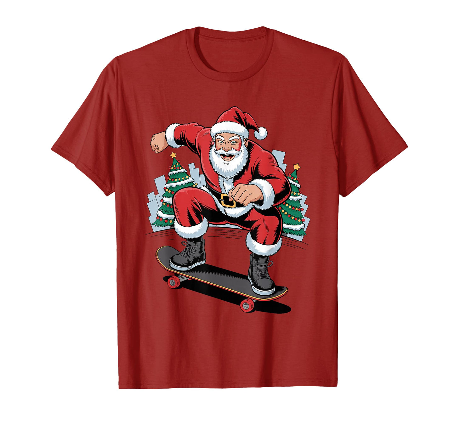 Santa Skateboarding Funny Skater Skating Lover Christmas T-Shirt