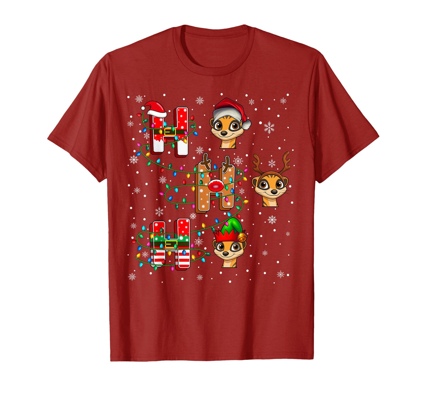 Ho Ho Ho Santa Reindeer Hat Elf Meerkat Animal Christmas T-Shirt