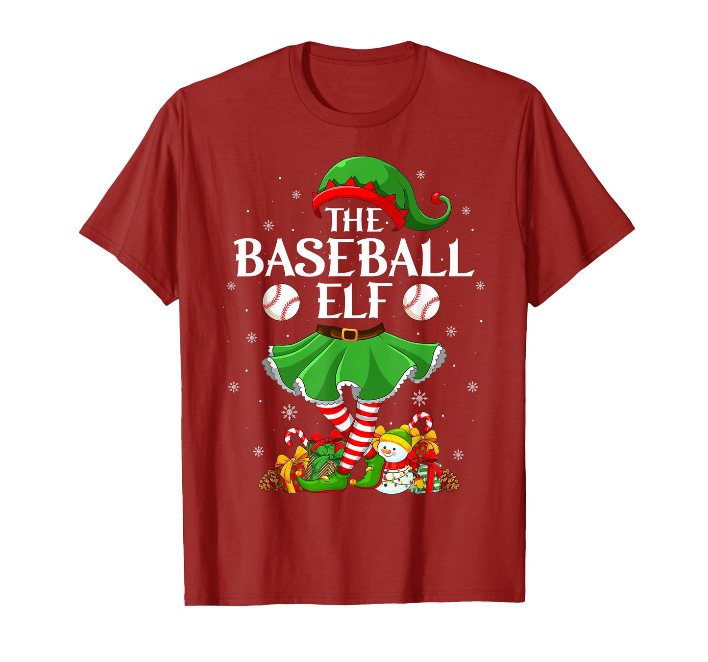 Baseball Elf Christmas Family Elf Squad Xmas Girls Women T-Shirt