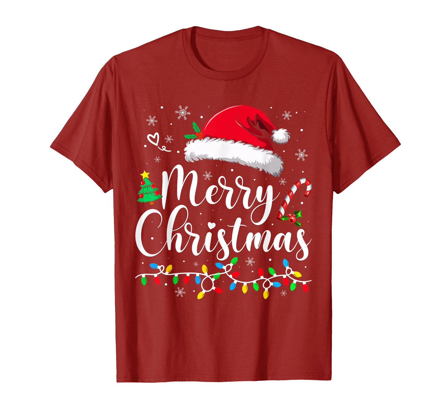 Merry Christmas Lights Santa Hat Xmas Family Matching Pajama T-Shirt