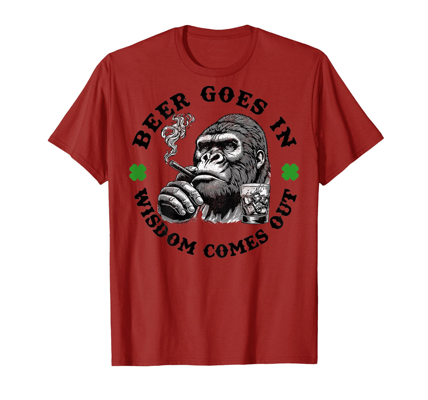 Beer Goes in Wisdom Comes Out Monkey (On Back) T-Shirt