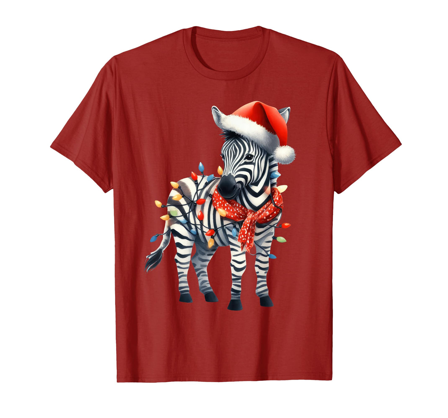 Zebra Christmas Lights Funny Santa Hat Merry Xmas T-Shirt