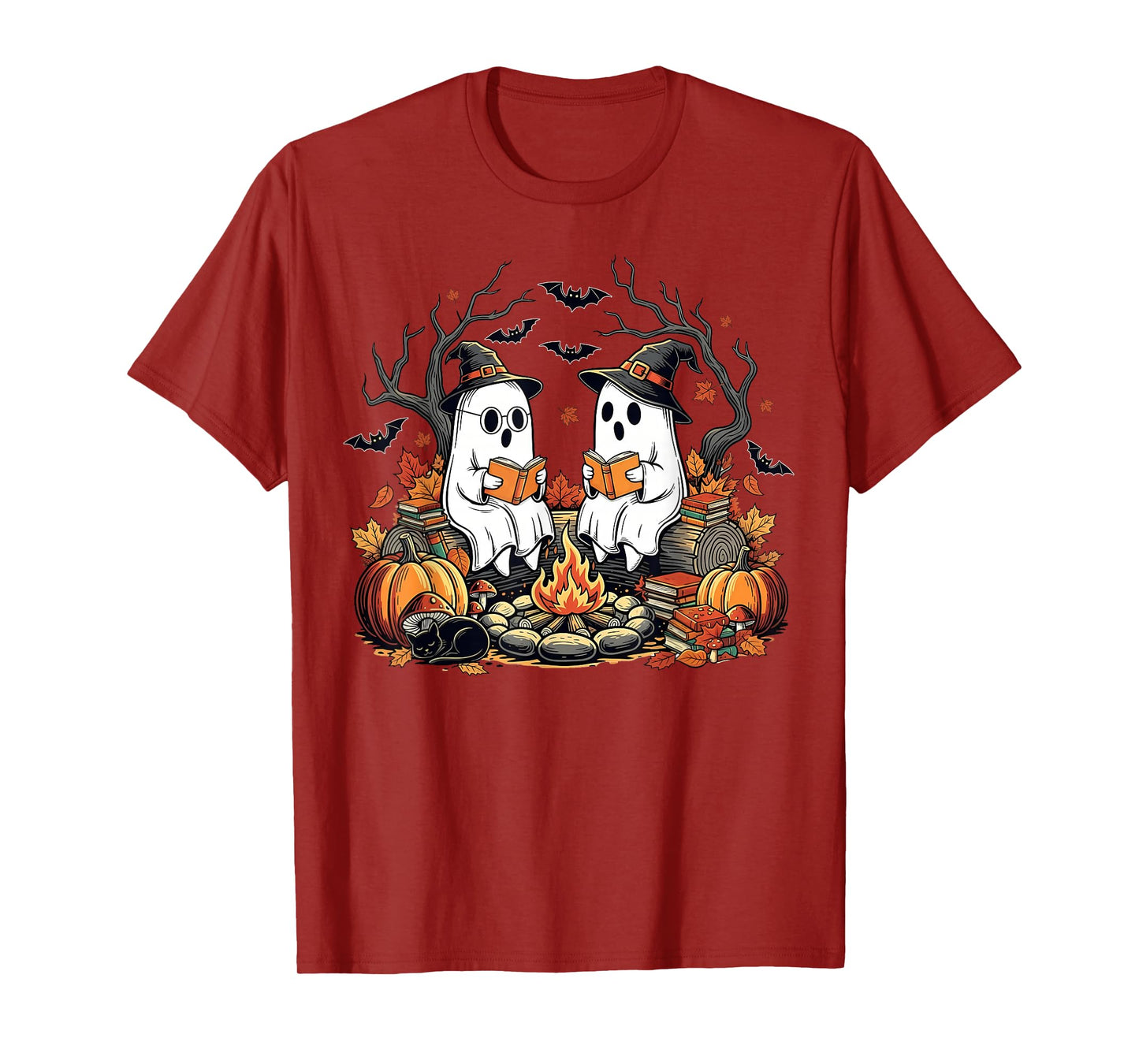 Spooky Season Ghost Reading Books Halloween Teacher Girl Boy T-Shirt