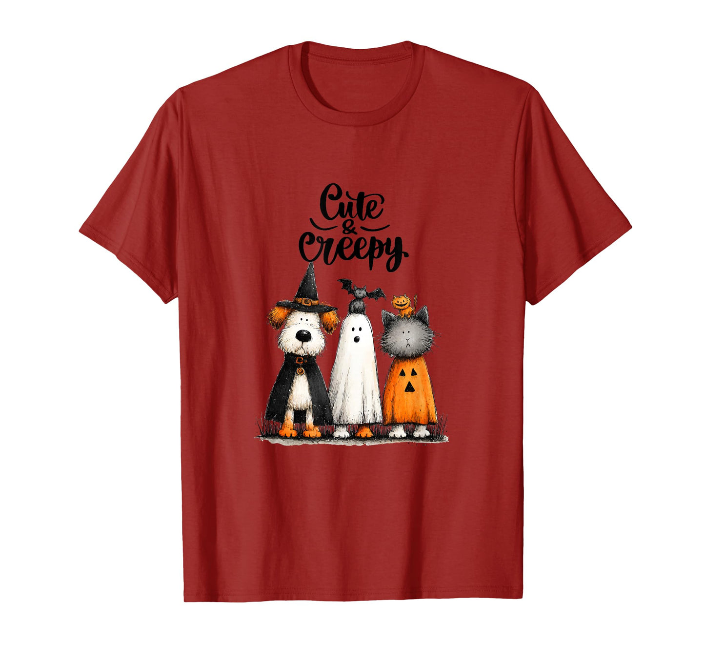 Whimsical Halloween Cat and Dog in Costume Design T-Shirt