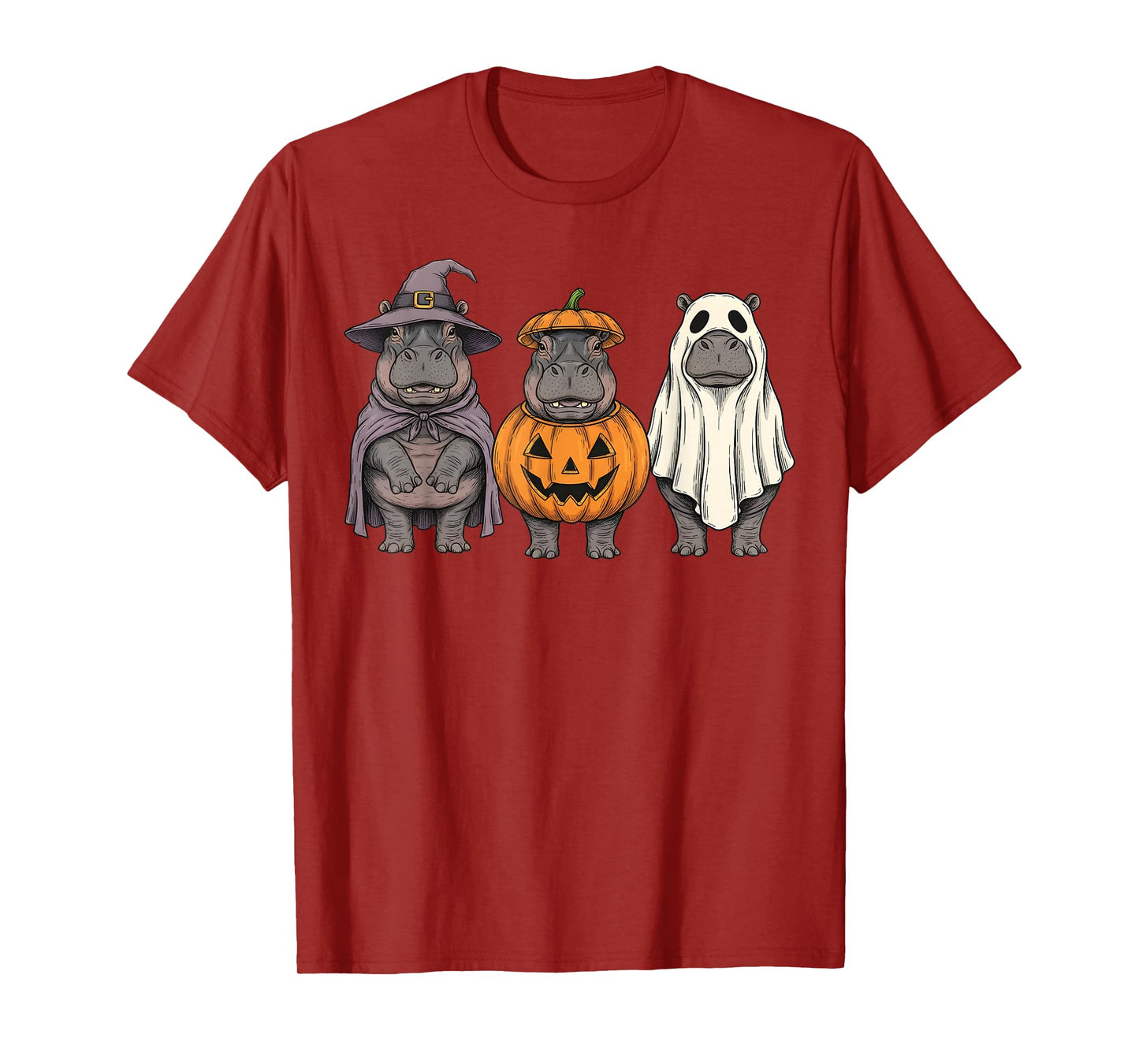 Spooky Ghost Hippo Pumpkin Halloween Safari Animal T-Shirt