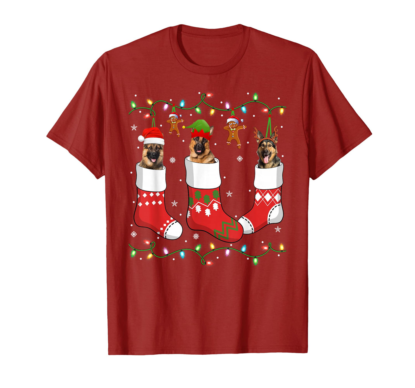 German Shepherd Dog in Christmas Sock Santa Xmas Pajamas T-Shirt