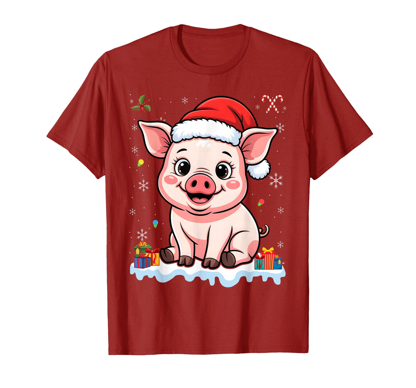 with Santa Hat Funny Lover Christmas Pig T-Shirt