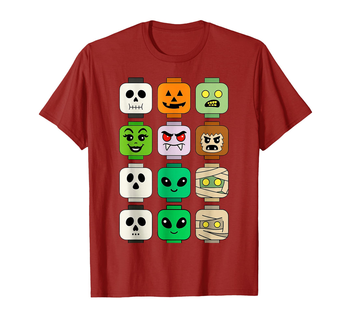 Halloween Building Brick Head Pumpkin Ghost Zombie Funny T-Shirt