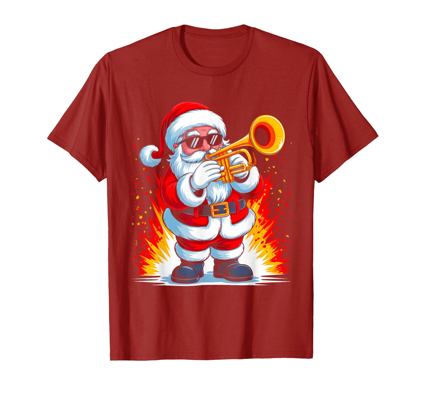 Trumpet Santa Playing Drums Funny Christmas Music Lover Boys T-Shirt