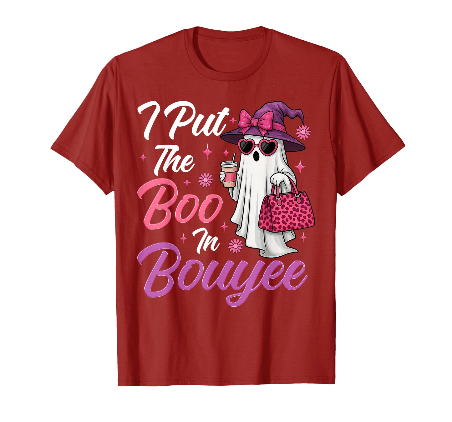 I Put The Boo in Boujee Ghost Funny Pink Leopard Halloween T-Shirt