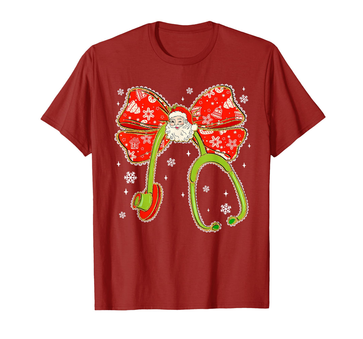 Stethoscope Nurse Santa Merry Christmas Snowflake Holiday T-Shirt